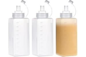 3Pack Plastic Squeeze Condiment Bottles, Condiment Squeeze Bottle Wide Mouth, Clear Squeeze Bottles with Cap Lids, Condiment 