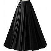 Diydress Women's Long Fashion High Waist A-Line Satin Skirts with Pockets