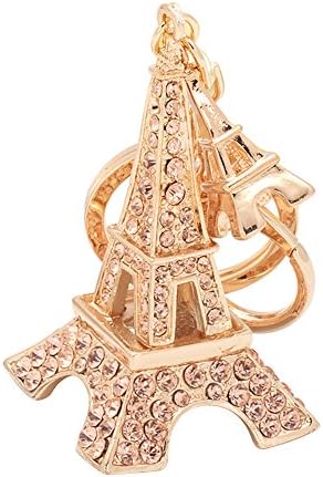 Thaibestus Vintage Women Rhinestones Keychain Double Eiffel Tower Key Chain Handbag Hanging Keyring Pendant
