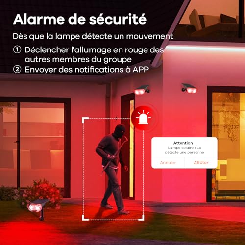 Linkind Smart SL5 Solar Outdoor Spotlight with Motion Sensor, 16 Million Colours, Group Control, Music Sync, Red Light Alarm, IP65 Garden Lamp, Christmas, Halloween, 4 PCS