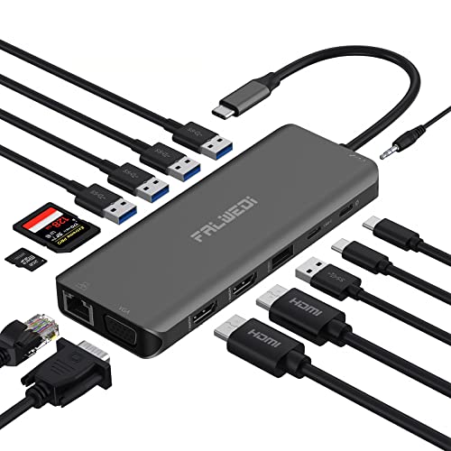 Falwedi 7 in 1 Type USB C HUB with to USBC PD 3.0, 4K30Hz HDMI, 3