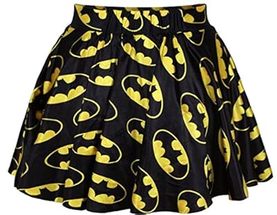 Shmily_B Women's 3D Digital Print Stretchy Pleated Flared Skater Mini Skirt