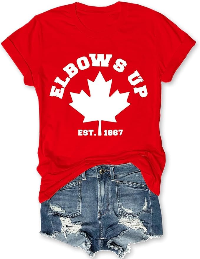 Elbows Up Canada Flag Shirts,Canadian Pride Retro Tee Top,Maple Leaf Flag T Shirts,July 1st Canada Day Novelty T-Shirt (CA/US, Alpha, X-Large, XX-Large, Regular, Regular, A)