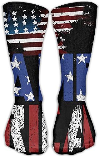 American Flag Maple Leaf Banner Knee High Sports Compression Socks For Womens Mens Lover Unisex Stocking For Running,Stance,Cycling,Yoga,Soccer-Knee Length 11.8 Inch