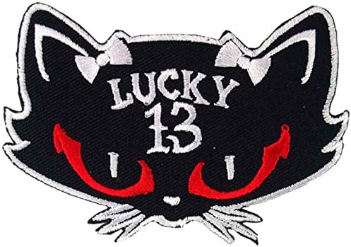 Cat Lucky 13 Embroidered Iron on Patch #F