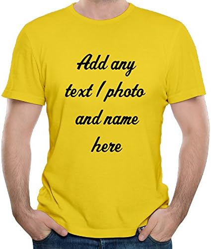 Men's Cotton Adult Standard Weight TShirt Add Your Own Custom Text Name Picture or Message on Your Personalized T-Shirt(Yellow L)