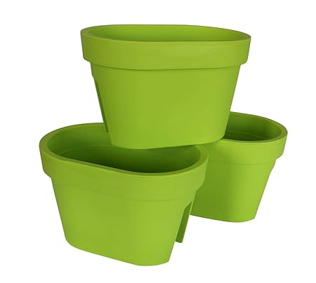 ARTECSIS 3er Set Balkon-Blumenkasten oval 40cm, Geländertopf, Balkonkasten, Limegreen