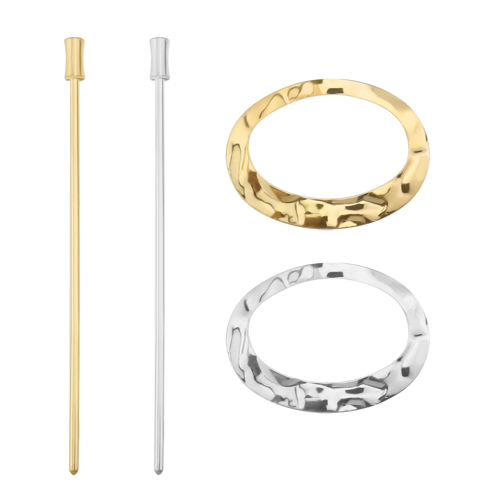 OTOTEC 2PCS Vintage Hair Sticks Barrette Metal Hair Clips Minimalist Circle Hair Pins Traditional Hair Accessories for Women Girls Hairstyles (Silver & Gold)