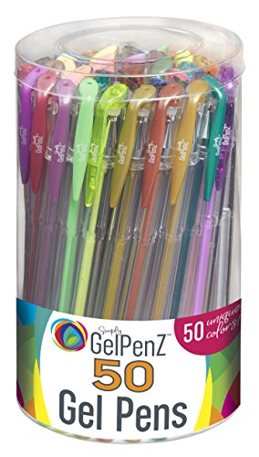 UPC 763960718421, GelPenz 50-Count Gel Pens in Clear Plastic Tub for Adult Coloring Books, 50 Unique Colors