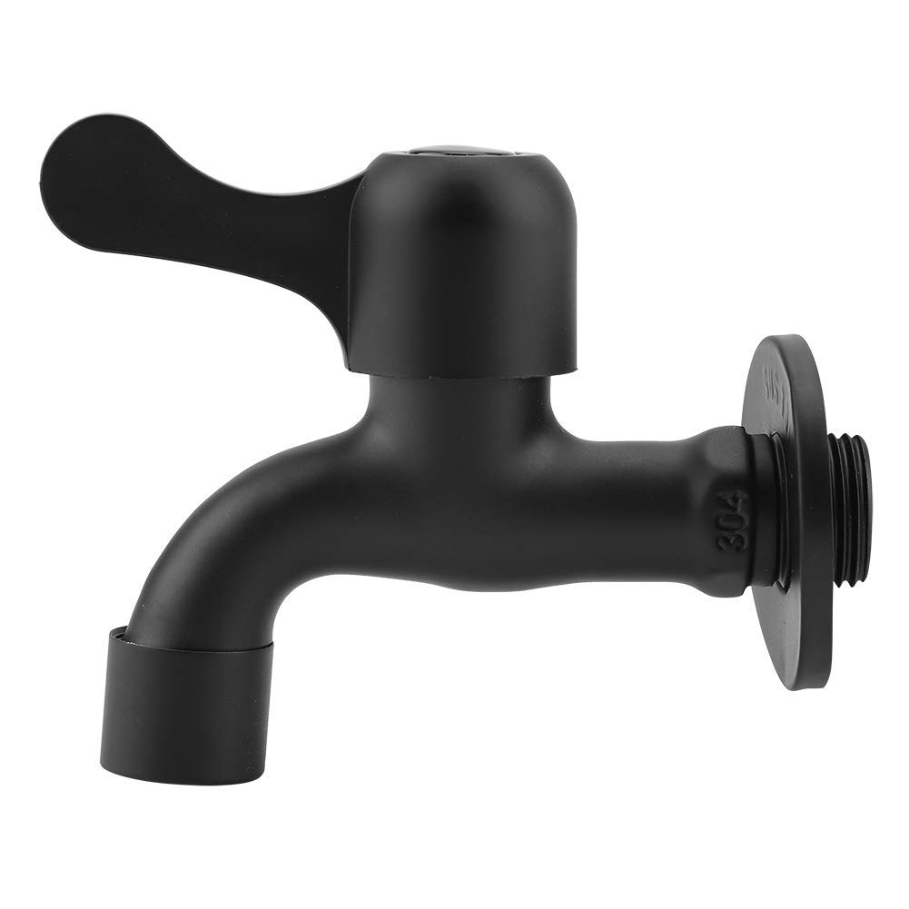 Stainless Steel Wall Mounted Cold Water Tap, Black, for Washing Machine and Garden, 304 Stainless Steel with Ceramic Valve