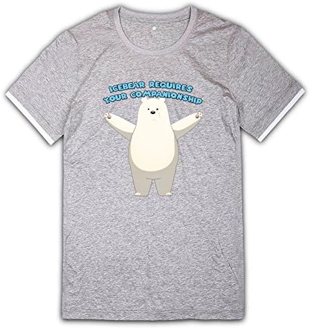 Cretive Men's We Bare Bears Ice Bear Mercerized Cotton T-Shirts Crew Neck Tees Light Grey M