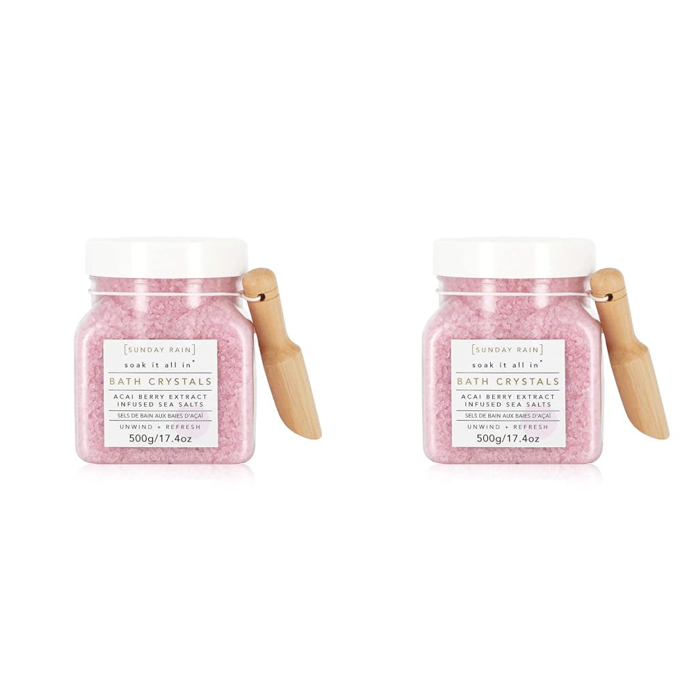Sunday Rain Luxury Nourishing Bath Crystals, Vegan & Cruelty-Free with Vitamin Rich Acai Berry Extract & Natural Sea Salts, 500g (Pack of 2)