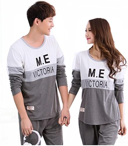 Km Couples Long Letter Korean Style Splice Leisure Pullover Pajamas Set (Female L)