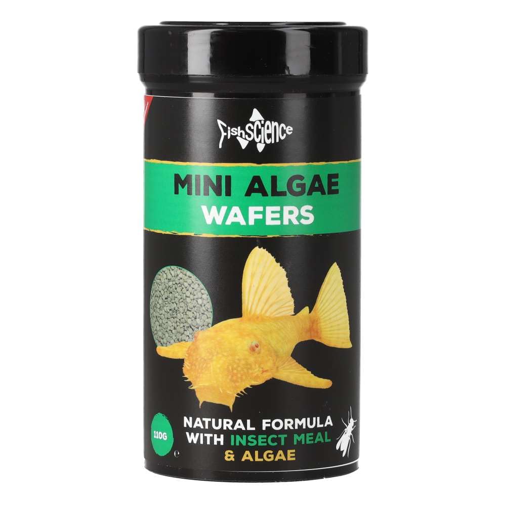 FishScience Mini Algae Wafers 110g | For Ancistrus and Smaller Algae Eating Aquarium Fish | High Protein 42% Spirulina with Garlic, Omega-3 & Vitamins