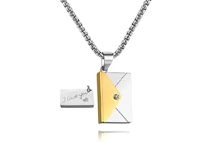 SHINYY Envelope Love Letter Necklace for Women and Men Stainless Steel Engraved Locket with I Love You Secret Message Jewelry Pendant Gift for Couples and Family