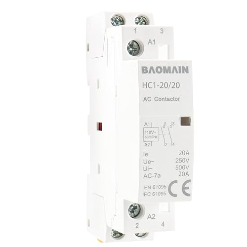 Baomain 110V AC 2-Pole Modular Contactor, 20A 2NO Normally Open, DIN ...