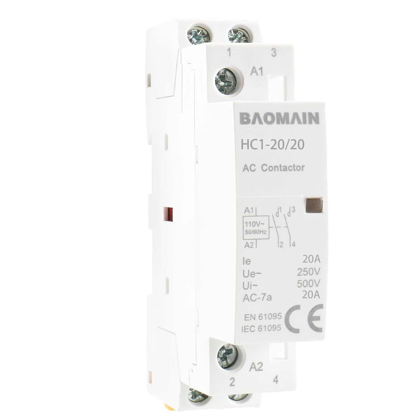 Baomain AC Contactor HC1-20/20 110V 20A 2 Pole 2NO