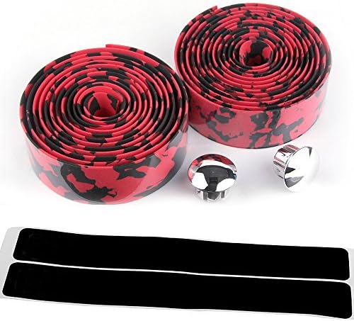 AmazingEC Camouflage Pattern Cork Handlebar Tape Wrap Cycling Road Bike Sports Antiskid With End Plugs Red Black
