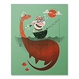 Funny Loch Ness Monster Art Print Cute Scottish Sea Serpent Nessie Poster Lake Bagpipes Music Illustration Home Decor 8 x 10 inches