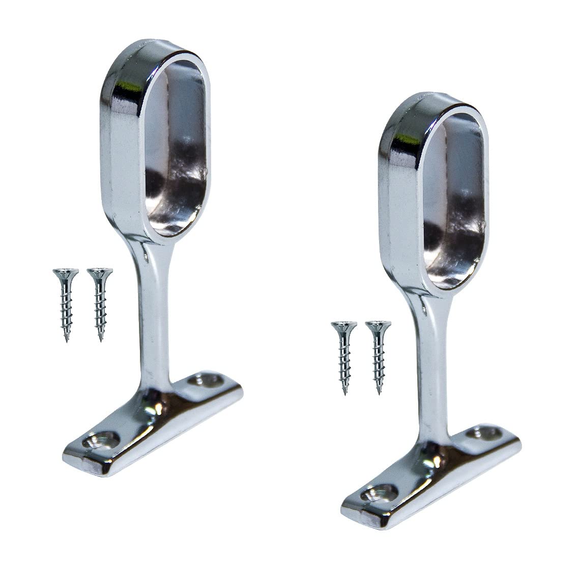 TERF® Polished Chrome Curtain Pole Oval End Bracket 30mm Curtain Rail Ceiling and Wall Mount Rod Holder Wardrobe Shower Curtain Closet Lever Rail Oval End Support with Fixing - Pack of 2