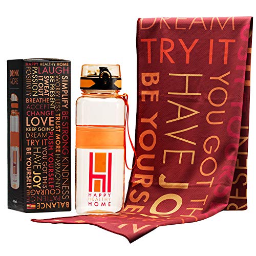 3H Inspirational Workout Towel & 32 oz Motivational Water Bottle | Modern Gym Towel with Matching Sports Water Bottle | Large Cooling Towels for Neck – Quick Dry Towel | Cooling Towel (14.5″ x 44″)