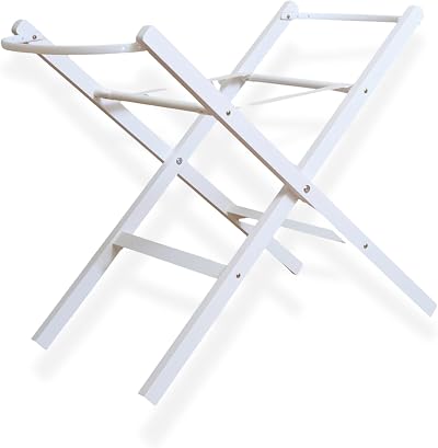 Clair de Lune White Moses Basket Folding Stand – Solid Pine, Adjustable