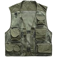 Outdoor Quick-Dry Fishing Vest; Marsway Multi Pockets Mesh Vest Fishing Hunting Waistcoat Travel Photography Jackets Green X-Large