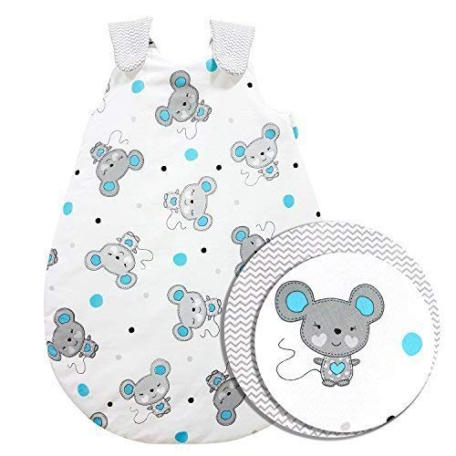 ZICK-ZACK Kollektion Baby-Joy - Babyschlafsack 100% Baumwolle WARM gefüttert Außensack Schlafsack (62/68, 07 Maus Türkis)