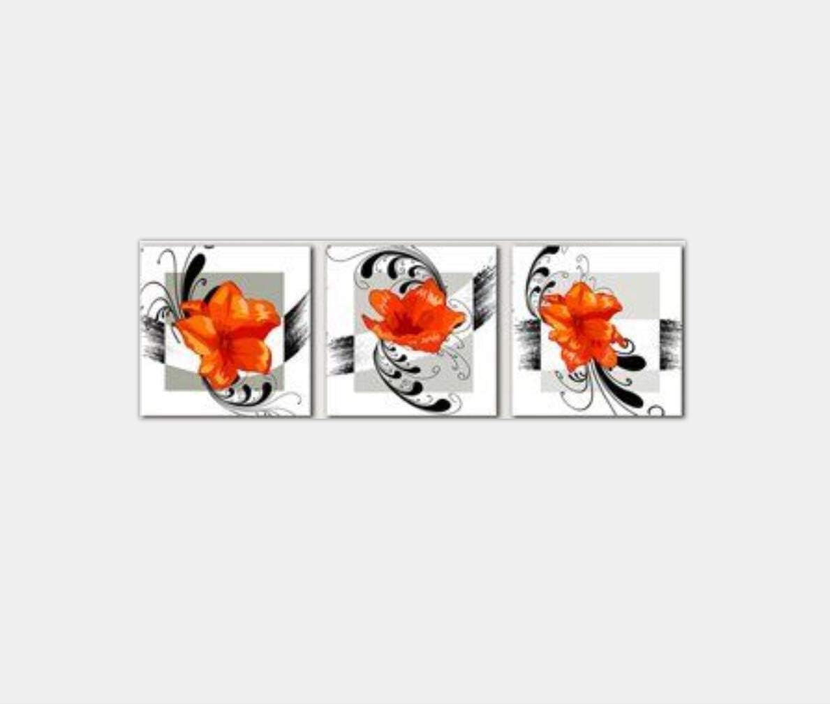 Lemon Tree Art-Huge Abstract Orange Flowers Picture Painting on Canvas Print Stretched and Framed, Modern Home Decorations Wall Art set of 3 Each is 50*50cm #cy-297