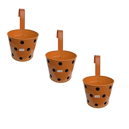 Kraftsplanet Garden Decor Set of Three Polka Design Railing planters with Detachable Hooks Set