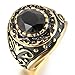 INBLUE Men's Stainless Steel Ring Simulated Agate Silver Gold Tone Black Engraved