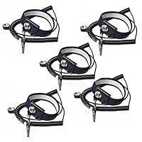 Calunce 2.5M Reusable Anti-Static Wrist Straps Equipped with PU Grounding Wire and Alligator Clip Black 5PCS