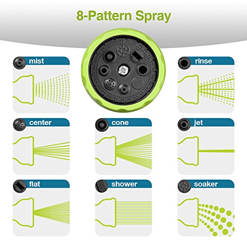 Garden Hose 50 Feet, Cozzine Strong Latex Pipe Core Expandable Water Hose With Heavy Duty Solid Brass Connector & 8 Patterns Metal Spray Nozzle, Strength Fabric Retractable Long Hose, Green