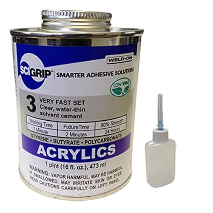 IPS Weld-On 3 Acrylic Plastic Cement, 1 Pint and Weld-On Applicator Bottle  with Needle, Clear (1): Contact Cements: Amazon.com: Industrial & Scientific