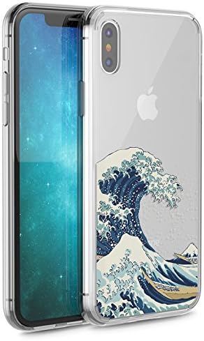 iPhone Xs Case, iPhone X Clear Case, CASESOCIETY Japanese Ocean Wave Clear Design Transparent Plastic Hard Back Case with TPU Bumper Rubber Protective Case Cover for iPhone X/iPhone Xs