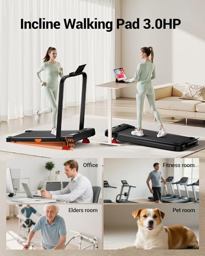 Treadmill with 15% Incline Foldable Walking Pad 10KM/H 3HP Motor | Running Machine Compact Portable Quiet 136KG Capacity with Remote Control LED Display for Home Office