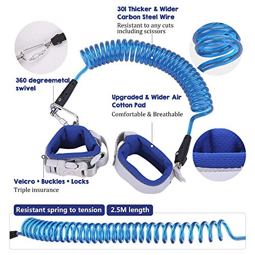 OFUN Toddler Leash for Walking, Toddler Safety Harness 2 in 1 Kids Anti Lost Wrist Link, Safety Harness with Lock, 8.2ft Dark Blue