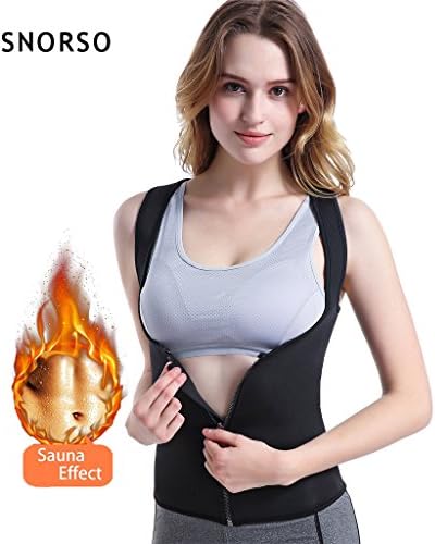 SNORSO Women Waist Trainer Slimming Vest for Weight Loss Hot Sauna Sweat Suit Neoprene Body Shaper Fat Burner Workout Black Tank Top Shirt with Zipper