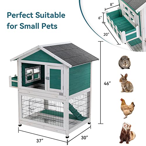 Petsfit Rabbit Hutch, TwoStory Wood Bunny Cage Indoor Outdoor With 2