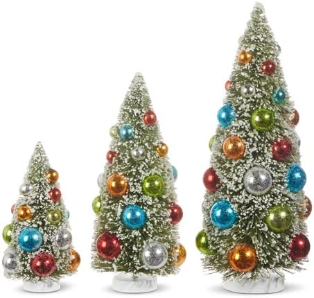 Ornament Hooks - RAZ Imports Snowy Bottle Brush Trees with Ornaments, 12 inches