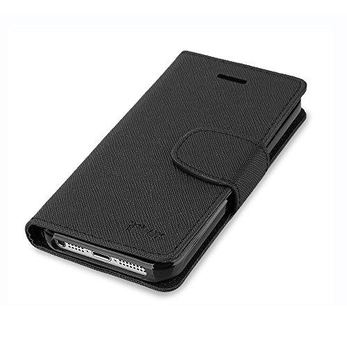 iPhone SE Case, iPhone 5S Case, IPHOX Magnetized Closure Card Slots Money Pouch, Retro Leather Wallet Case Purse Protective Cover Stand Feature Flip Book Case for iPhone 5s/5/SE (Black) - Thumbnail 4
