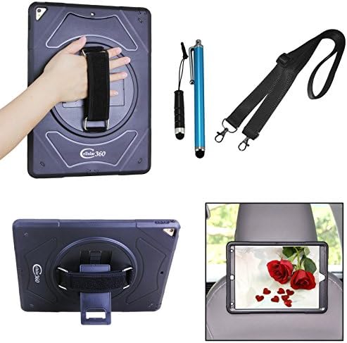 Cellular360 Drop Proof Case for Apple iPad Pro 12.9(2017 2nd Gen and 2015 1st Gen), Car Headrest Mount Case with 360 Degree Rotatable Kickstand, Adjustable Handle and Shoulder Strap (Black)