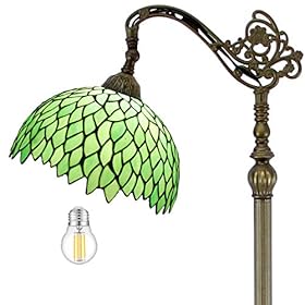 WERFACTORY Tiffany Lamp Floor Green Wisteria Stained Glass Arched Lamp 12X18X64 Inches Gooseneck Adjustable Corner…