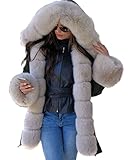 Roiii Women's Winter Thicken Faux Fur Hooded Plus Size Parka Jacket Coat Size S-3XL