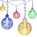 9.8 Feet 15 LEDs Globe String Lights, DecorNova Crystal Ball IP44 Waterproof 8 Modes Outdoor LED Fairy String Lights with 3AA Battery Box, with Timer, 5 Colors