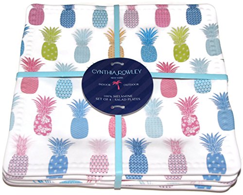 Cynthia Rowley Melamine Set of 4 Salad Plates PINEAPPLES-Multicolor