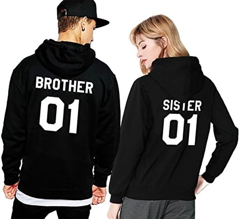Matching Couple Fleece Hoodie Brother Sister His Her Winter Valentines Lovers Gift Set 2 Pack Hooded Sweatshirt Pullover