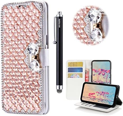Google Pixel 2 XL Bling Wallet Case - Castle Cas 3D Handmade Sparkle Crystal Square Lattice Bowknot PU Leather Anti-Scratch Card Slots Bumper Design Cover for Google Pixel 2 XL - Champagne