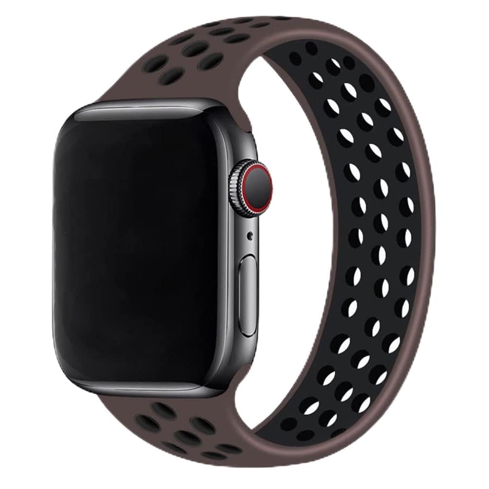 Silicone Solo Loop Strap Compatible for Apple Watch Straps 38mm 40mm 41mm 42mm 44mm 45mm 49mm, Breathable Elastic Sport Band for iWatch Series 8 7 6 5 4 3 2 SE Ultra, Brown black 42/44/45/49MM-L