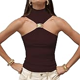 FWSAM Women Sexy Twist Front Halter Neck Ruched Tank Top Stylish Slim Fit Sleeveless Hollow Out Halter Top Tunic Outfit